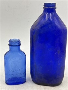 -2 vintage cobalt blue bottles, genuine
