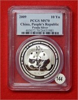 2009 Chinese Panda 10 Yuan PCGS MS70 1 Oz Silver