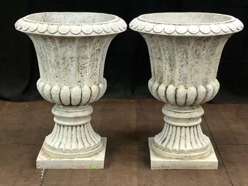 Pair Fiberglass Composite Garden Urns Planters