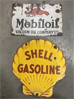 2 x Tin Signs Inc. Mobiloil & Shell Gasoline