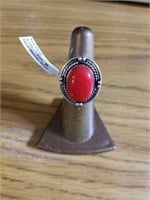 Red coral size 6 ring German silver new