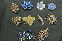 Grouping of 10 Vintage Costume Brooches