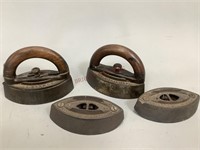 Vintage Cast Iron Sad Irons with Wooden Handles