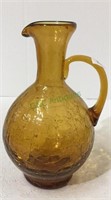 Vintage crackle glass pitcher 8 inches tall.