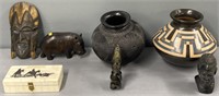 Ethnographic Vases & Wood Carving Lot