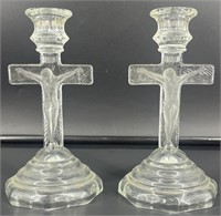 Vintage Glass Jesus Candle Holders