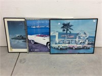 3 Framed Posters Cars & Planes 20 X 16 "