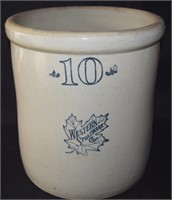 Antique Western Stoneware 10 Gal Maple Leaf Crock