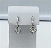 .90 Ct Diamond Heart Dangle Earrings 18 Kt