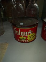 2 old metal Folgers coffee tin