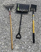 Snow Shovel, Square Shovel & Leaf Rake