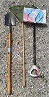 Snow Shovel, Leaf Rake & Round Point Shovel