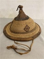 African Fulani Woven Straw Hat  14" Diameter