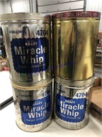 4 TINS- 4 GAL MIRACLE WHILE & CHERRIE TINS