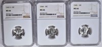 1943-S, 1944, 1945 MERCURY DIMES NGC