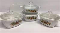 4 pc Corning Ware bakers with lids / extra lid.