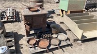 Vintage Cast Iron Stove and Pans