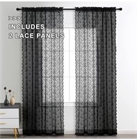 ($43) INECITY Black Lace Curtains 63 Inch