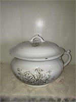 1878 MAINE PORCELAIN CHAMBER POT WITH LID AS IS