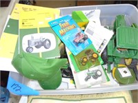 box of miscellaneous John Deere toys and more