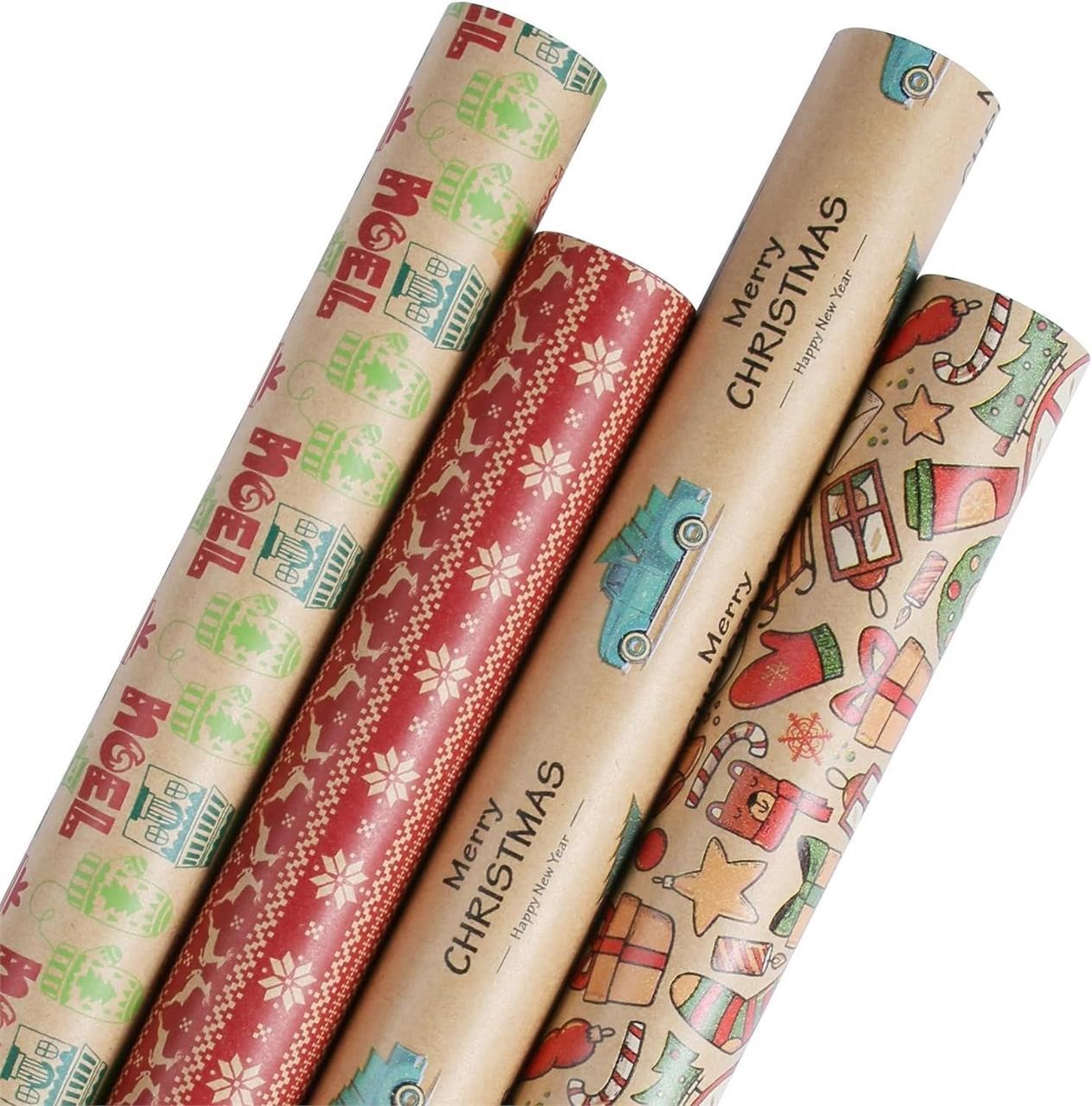 Christmas Wrapping Paper Set - 4 Rolls - 30inx10ft