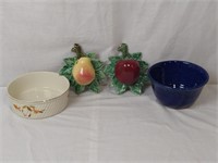 Hall Jewel Tea Bowl, Pair Fruit Wall Pockets,