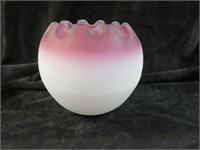 CRANBERRY SATIN GLASS ROSE BOWL 6"T