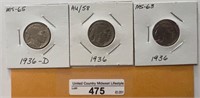 3-1936 Buffalo Nickels