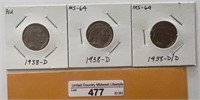 3-1938 Buffalo Nickels