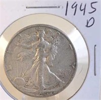 1945 D  Walking Liberty Silver Half Dollar