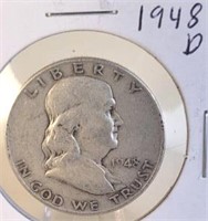 1948 D Benjamin Franklin Silver Half Dollar