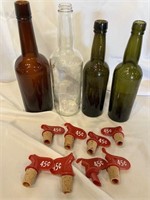 Vintage Liquor Bottles (4) Pourers (8)