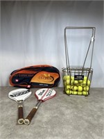 Wilson tennis rackets, tennis balls, metal ball