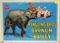 RBB&B CIRCUS POSTER FEATURING ELEPHANT/CLOWN