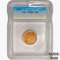 1908 Indian Head Cent ICG MS64 RD