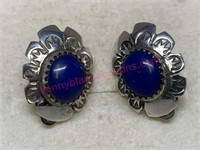 Sterling silver Lapis clip earrings (5.5g)