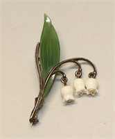 Creed Sterling Silver & Jade Lily of Valley Brooch