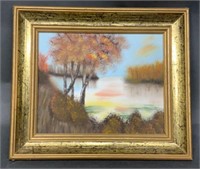 Oil On Canvas Lake Forests Scene