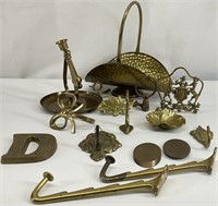 Vintage Brass Wall Hooks, Candle, & More