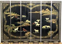 Chinese 6-panel Hand-painted Wood Screen