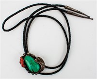 Jewelry Sterling Silver Coral Turquoise Bolo Tie