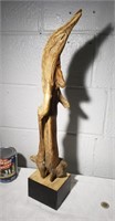Sculpture vintage en bois flotté sur socle