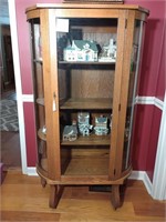 Antique Oak curved display cabinet. Has key.