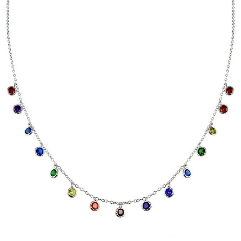 Sterling Silver Multi Color Crystal Necklace