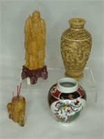 Oriental Asian Collectibles- Carved Wise Man, Vas