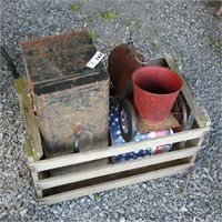 Wood Crate, Toolbox, Tin Items, Car Cover