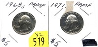 x2- Proof Washington quarters: 1968-S, 1971-S -x2
