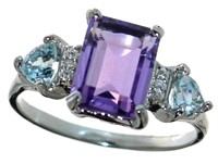 Emerald Cut 2.33 ct Amethyst & Diamond Ring