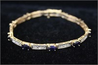 10K Gold Link Bracelet w Diamonds