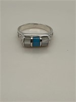 Blue Turquoise/Mother of Pearl Navajo Silver Ring